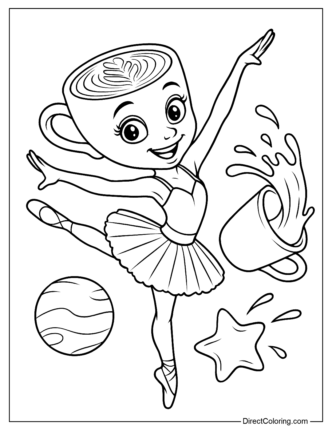 a Cappuccina coloring page that spins and spills a latte in the air.